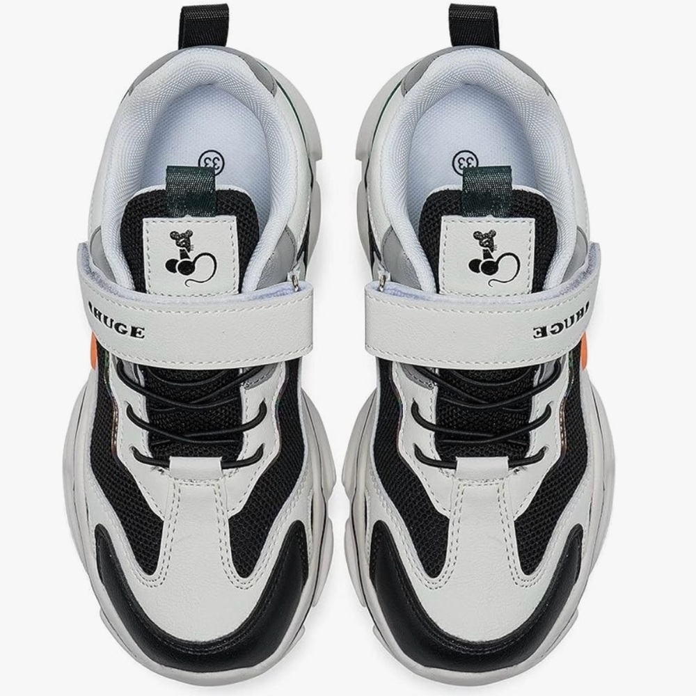 NEW-SHUGE White Black Green Leather Strap Slip On Sneakers Shoes- Youth 3.5Y - Picture 4 of 8
